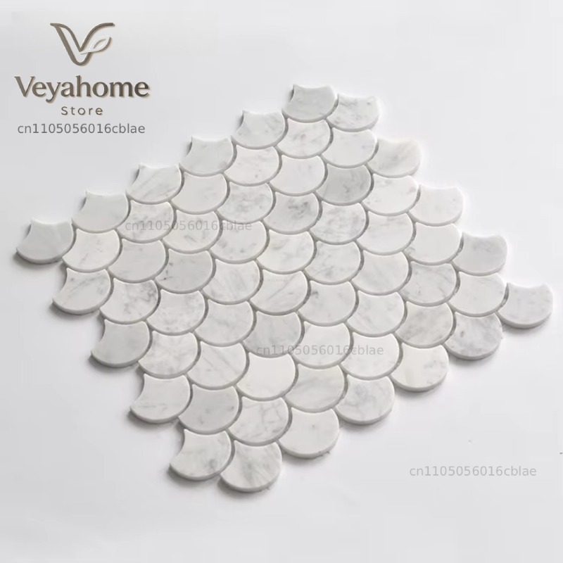 Home Bathroom Wall Tiles - Fish Scale Scalloped Marble Mosaic Tile