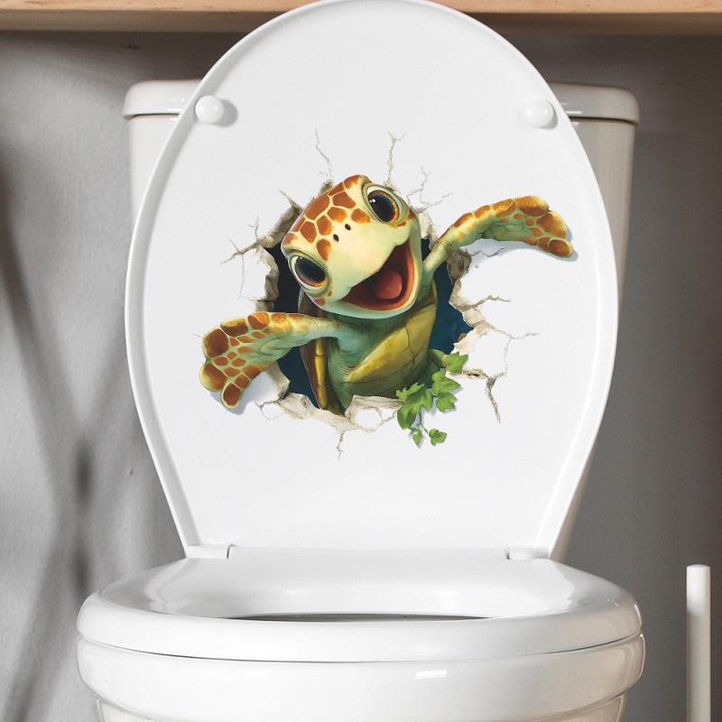Home Bathroom Break - Creative Little Turtle Breaking Through the