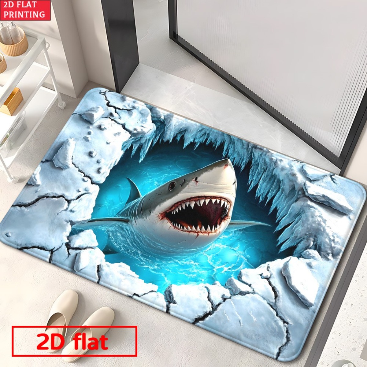 Home Bathroom Break - 3D Shark Breaking Ice Flannel Mat,