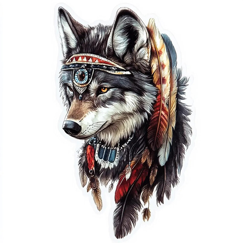 Home Bathroom Wall Tiles - QT36# 1pc Cool Indian Wolf Sticker,