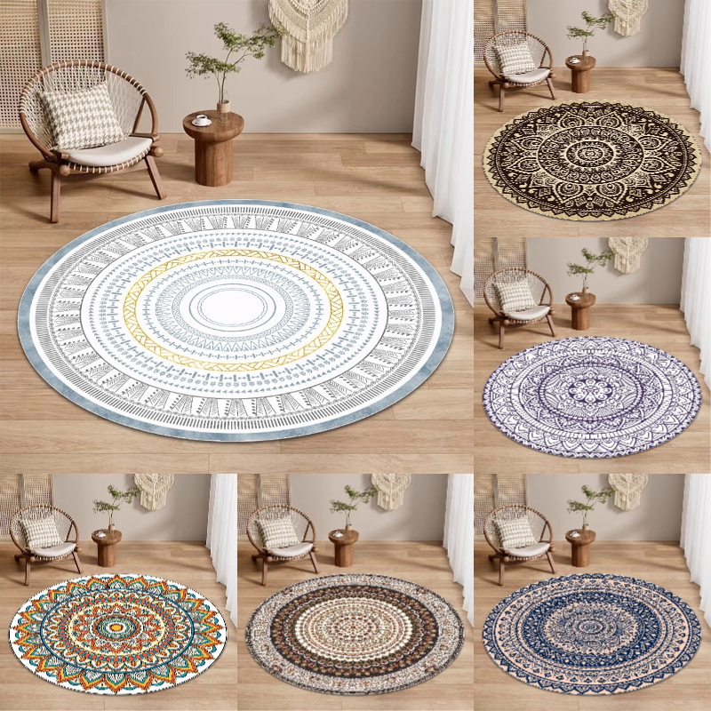 Home Bathroom Images - Classic Persian Ethnic Style Circular Carpet