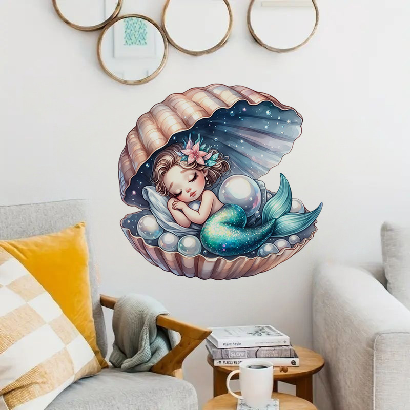 Home Bathroom Wall Tiles - Pretty Mermaid Sticker, Water-proof Home Wall