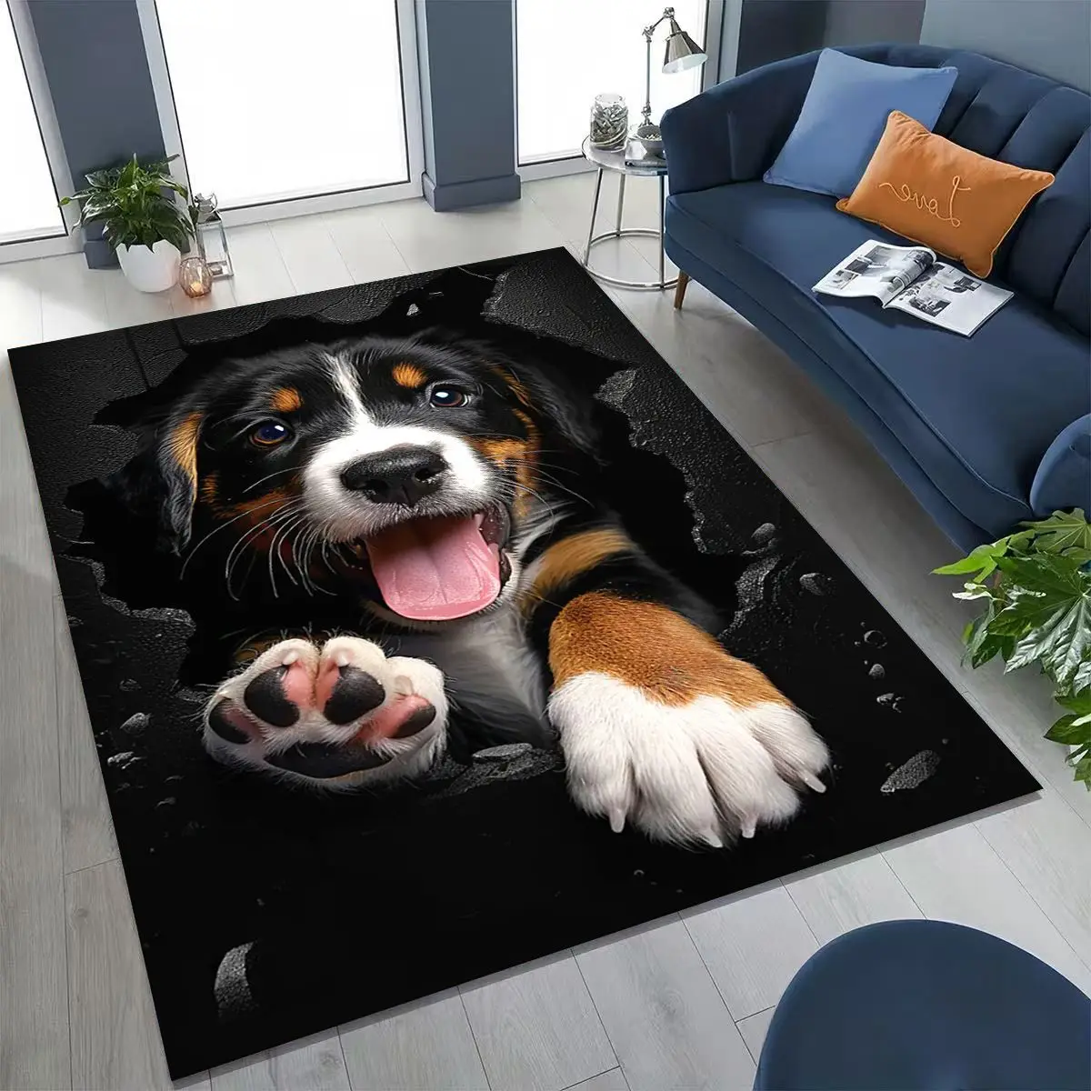 Home Bathroom Break - 3D Illusion Breaking Wall Dog Rug