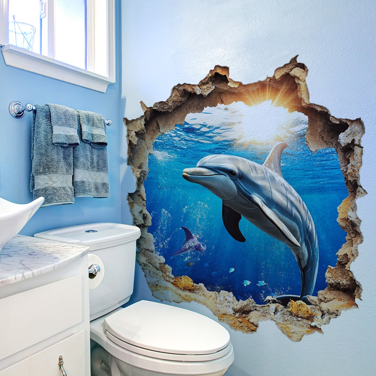 Home Bathroom Break - 3D Underwater World Dolphin Breaking Wall