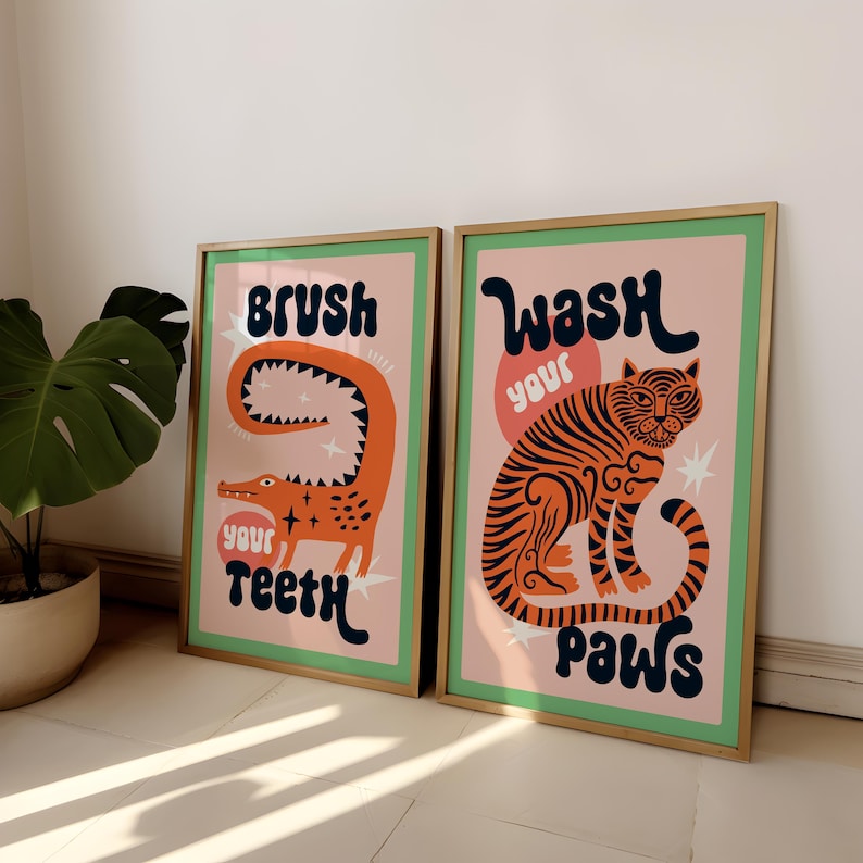 Home Bathroom Set - 2pcs/set Tiger Wash Your Paws Bathroom