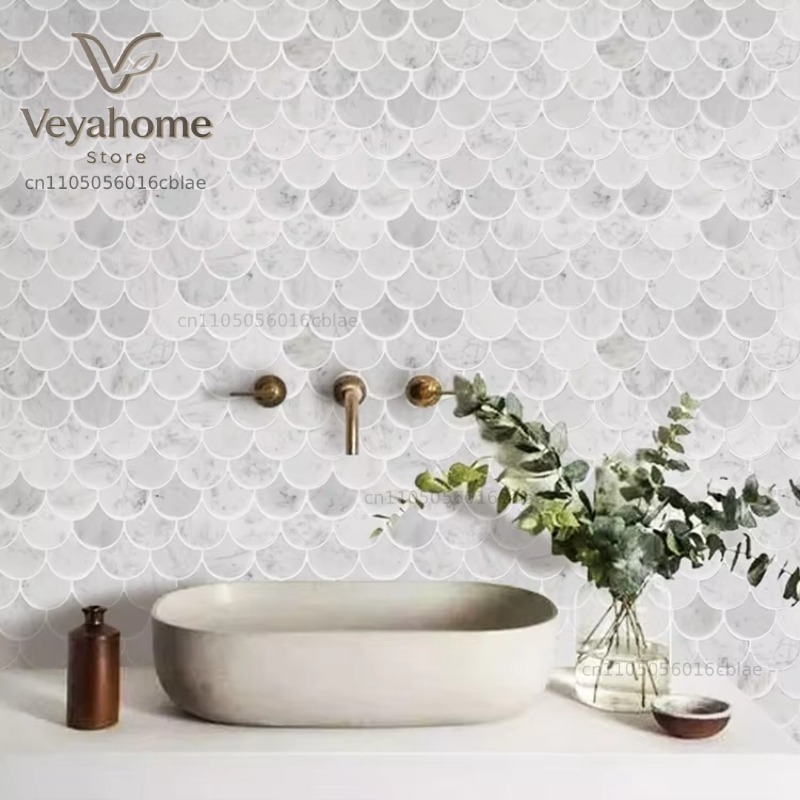 Fish Scale Scalloped Marble Mo - огляд і ціна Home Bathroom Wall Tiles