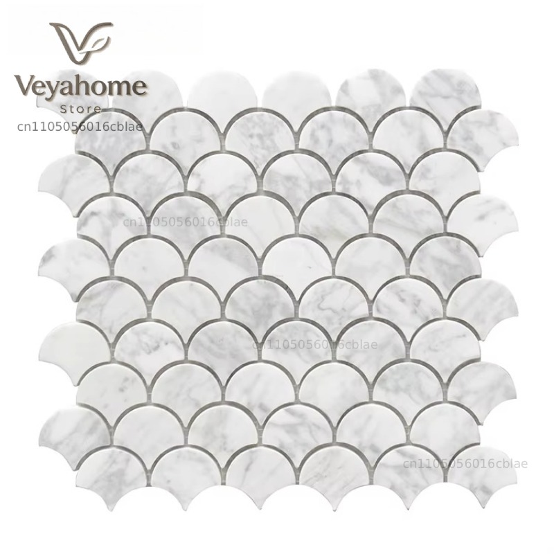 Fish Scale Scalloped Marble Mo - огляд і ціна Home Bathroom Wall Tiles