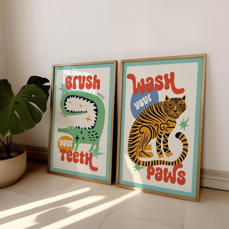 2pcs/set Tiger Wash Your Paws  - огляд і ціна Home Bathroom Set